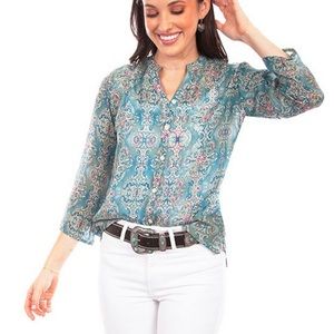 *NEW* Scully Homey Creek Button Front Printed Blouse